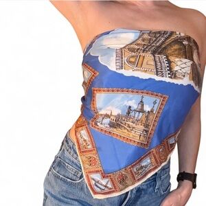 Vintage Italy Scenic Print Scarf / Convertible Top
